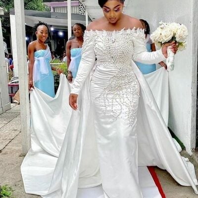 Sheath wedding dress, beading african girls bridal dress bridal gown - Thumbnail 2