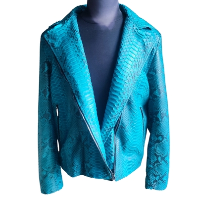 Turquoise snakeskin motorcycle leather jacket