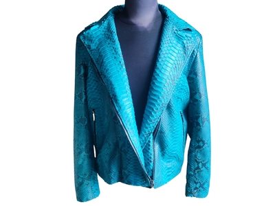 Turquoise Snakeskin Motorcycle Leather Jacket