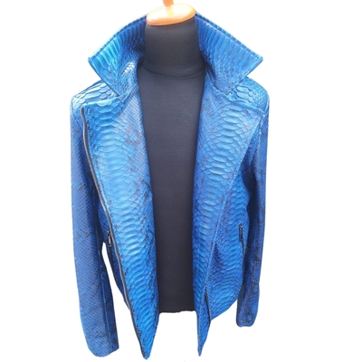 Blue snakeskin motorcycle leather jacket