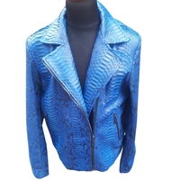 Blue Snakeskin Motorcycle Leather Jacket - Thumbnail 1