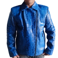 Blue Snakeskin Motorcycle Leather Jacket - Thumbnail 2