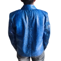 Blue Snakeskin Motorcycle Leather Jacket - Thumbnail 3
