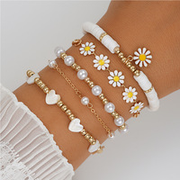  Vintage Daisy Flower Pendant Bracelet Set for Women  - Thumbnail 1