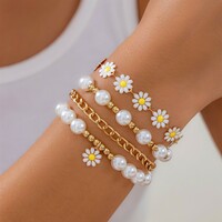  Vintage Daisy Flower Pendant Bracelet Set for Women  - Thumbnail 2