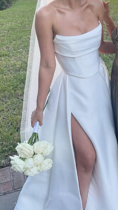 Sheath Wedding Dress, Side Split Bridal Dress Bridal Gown