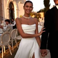 Simple A-line Wedding Dress, Side Split Satin Bridal Dress Bridal Gown - Thumbnail 1