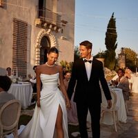 Simple A-line Wedding Dress, Side Split Satin Bridal Dress Bridal Gown - Thumbnail 2