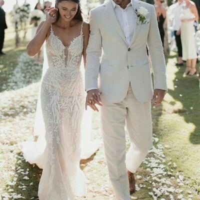 Sexy luxury sheath wedding dress, beads appliques bridal dress bridal gown - Thumbnail 1