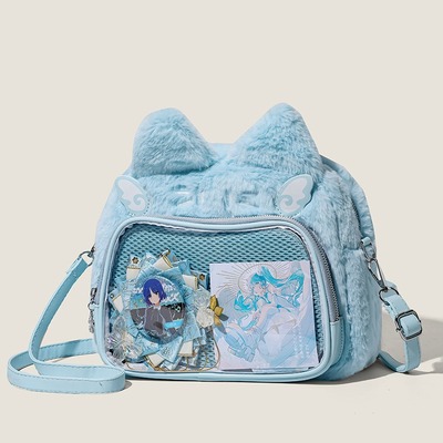 Blue cat ears plush bag backpack