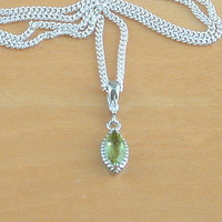 BOXED GIFT /Sterling Silver Peridot Marquise Pendant & Chain/Peridot Necklace/Peridot Jewellery/Peridot Jewelry/Peridot Earrings/August - Thumbnail 1