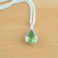 BOXED GIFT /Sterling Silver Peridot Teardrop Pendant & Chain/Peridot Necklace/Peridot Jewellery/Peridot Jewelry/Peridot Earrings/August - Thumbnail 1