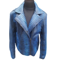 Black Gradation Blue Snakeskin Motorcycle Leather Jacket - Thumbnail 1