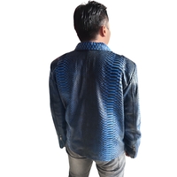 Black Gradation Blue Snakeskin Motorcycle Leather Jacket - Thumbnail 3