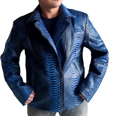 Black gradation blue snakeskin motorcycle leather jacket