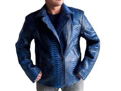 Black Gradation Blue Snakeskin Motorcycle Leather Jacket