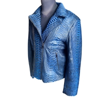 Black Gradation Blue Snakeskin Motorcycle Leather Jacket - Thumbnail 4
