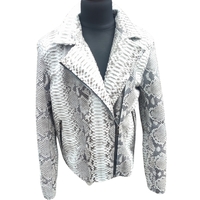 Grey Snakeskin Motorcycle Leather Jacket - Thumbnail 2