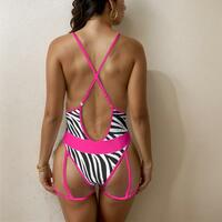 Pink And  Black And White Zebra Exotic One Piece  - Thumbnail 1