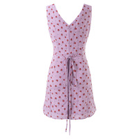 Sexy V-neck purple printed tie waist casual short skirt dress - Thumbnail 2