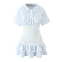White dress with baby doll collar and black fungus with dropped shoulders and waist - Thumbnail 1