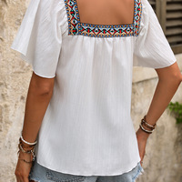 summer vacation lace embroidered square neck shirt  - Thumbnail 2