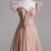 Shiny Tulle Sequins Long Prom Dress, Lovely A-Line Evening Party Dress - Thumbnail 1