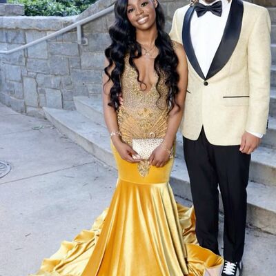 Yellow mermaid prom dresses beading crystals african girls evening gowns formal party gowns