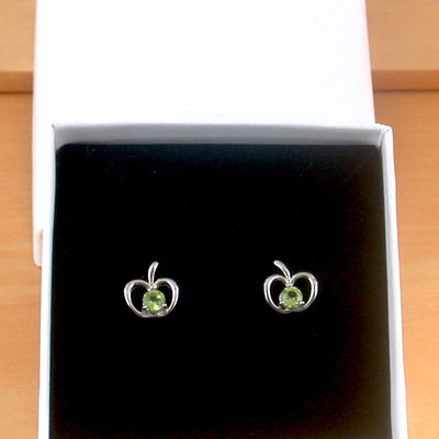 Boxed gift/sterling silver peridot apple earrings/peridot earrings/peridot studs/apple earrings/peridot jewellery/peridot jewelry/uk