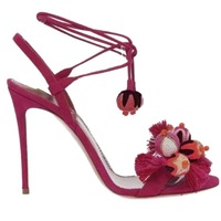 Women Summer Knitting Wool Ball Sandals Straight Strap High Heels Ankle Band Sexy Shoes - Thumbnail 2