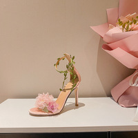 Fashion Sweet Chiffon Flower High Heels With Green Leafs Sandals - Thumbnail 2