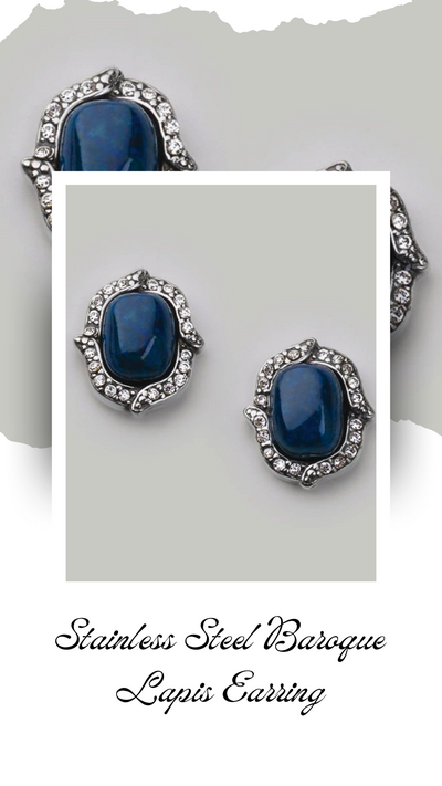 Stainless Steel Baroque Lapis Earring - FINAL SALE