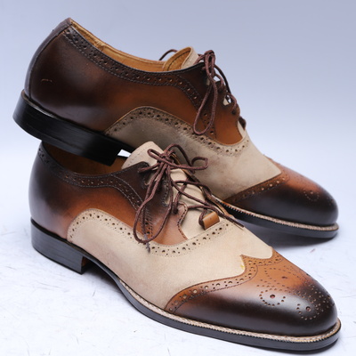 Crafted leather handmade men brown suede leather lace up dress shoes - Thumbnail 3