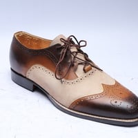 Crafted Leather Handmade Men Brown Suede Leather Lace up Dress Shoes - Thumbnail 1