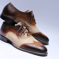 Crafted Leather Handmade Men Brown Suede Leather Lace up Dress Shoes - Thumbnail 2