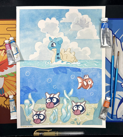 ORIGINAL Lapras Watercolor Painting