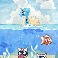 ORIGINAL Lapras Watercolor Painting - Thumbnail 1