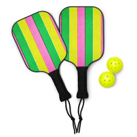 Bright Pink Yellow Green Preppy Summer Stripe Print Pickleball Paddle Paddles Set  - Thumbnail 1