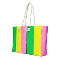 Bright Pink Yellow Green Preppy Stripe Print Oversized Weekender Bag - Thumbnail 1