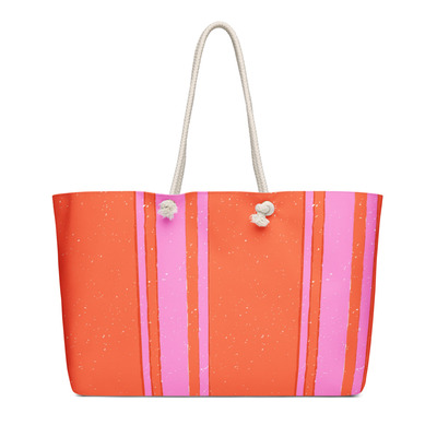 Pink & red retro preppy stripe print oversized weekender bag