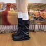 Cowhide belt buckle pile boots new style distressed pleated mid-calf boots-3