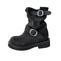 Women's thick sole martin boots cowhide western boots thick heels 2 colors - Thumbnail 5