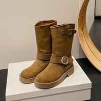 Women's thick sole martin boots cowhide western boots thick heels 2 colors - Thumbnail 4