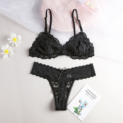 Sexy lace hollow bra suit g string panty lingerie set