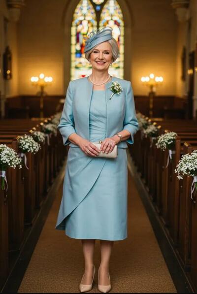 Blue Sheath Tea-length Mother Of The Bride/ Groom Dresses Formal Evening Dress