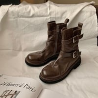 Women's cowhide belt buckle martin boots 2 colors - Thumbnail 2