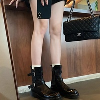 Women's cowhide belt buckle martin boots 2 colors - Thumbnail 4