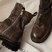 Women's cowhide belt buckle martin boots 2 colors - Thumbnail 5