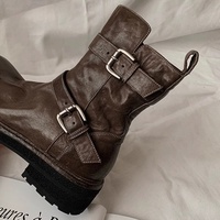 Women's cowhide belt buckle martin boots 2 colors - Thumbnail 6