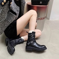 Women's cowhide belt buckle martin boots 2 colors - Thumbnail 8